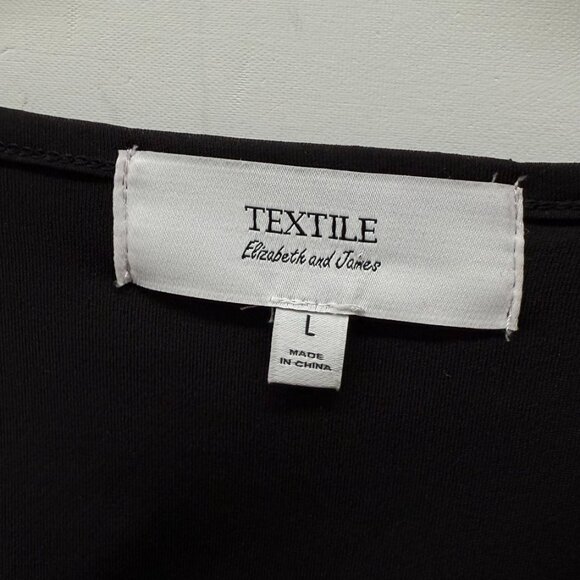 Textile Elizabeth James Size L Pleated Open-Front Tie Neck Cardigan Top Black - Picture 2 of 8